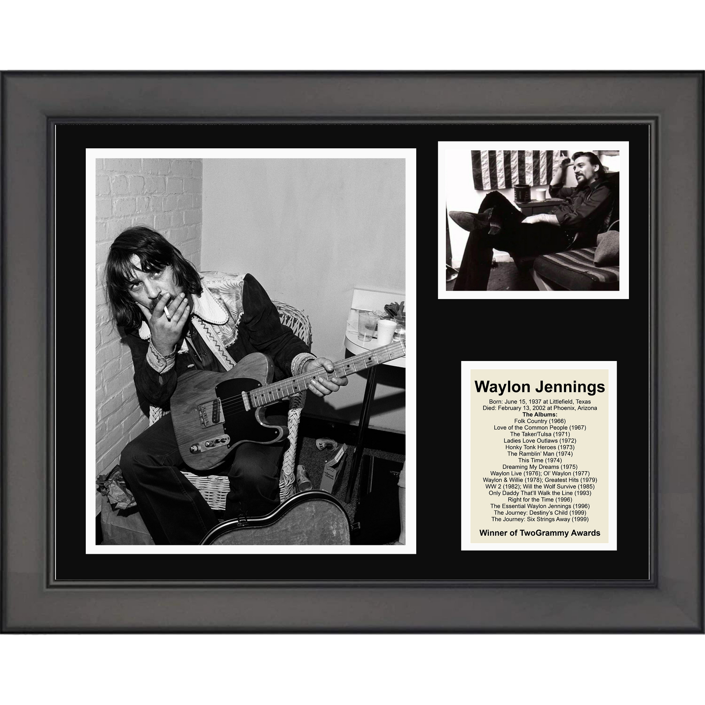 Framed Waylon Jennings 11"x14" Music Three Photo Collage #2