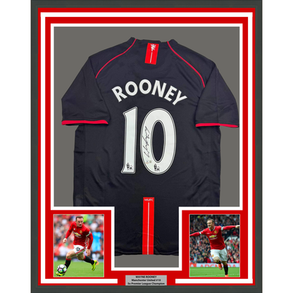 Framed Autographed/Signed Wayne Rooney 35x39 Manchester United Black 2008 Soccer Jersey Beckett BAS COA