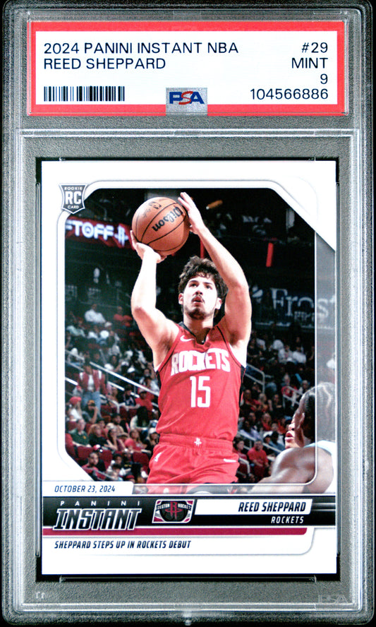 Graded 2024 Panini Instant NBA Reed Sheppard #29 Rookie RC Basketball Card PSA 9 Mint