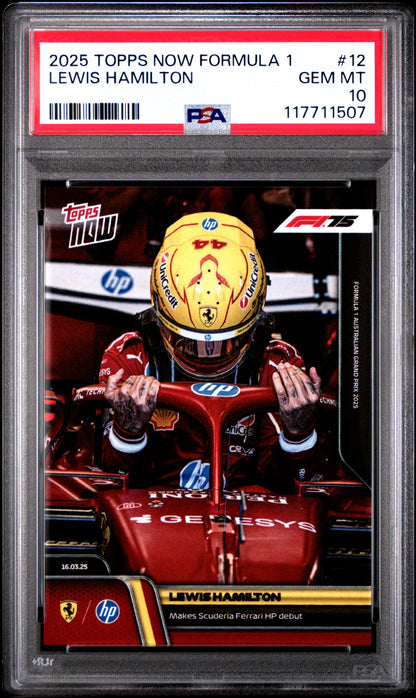 Graded 2025 Topps Now Formula 1 Lewis Hamilton #12 Racing Card PSA 10 Gem Mint