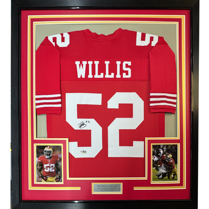 Framed Facsimile Autographed Patrick Willis 35x39 San Francisco Red Reprint Laser Auto Football Jersey