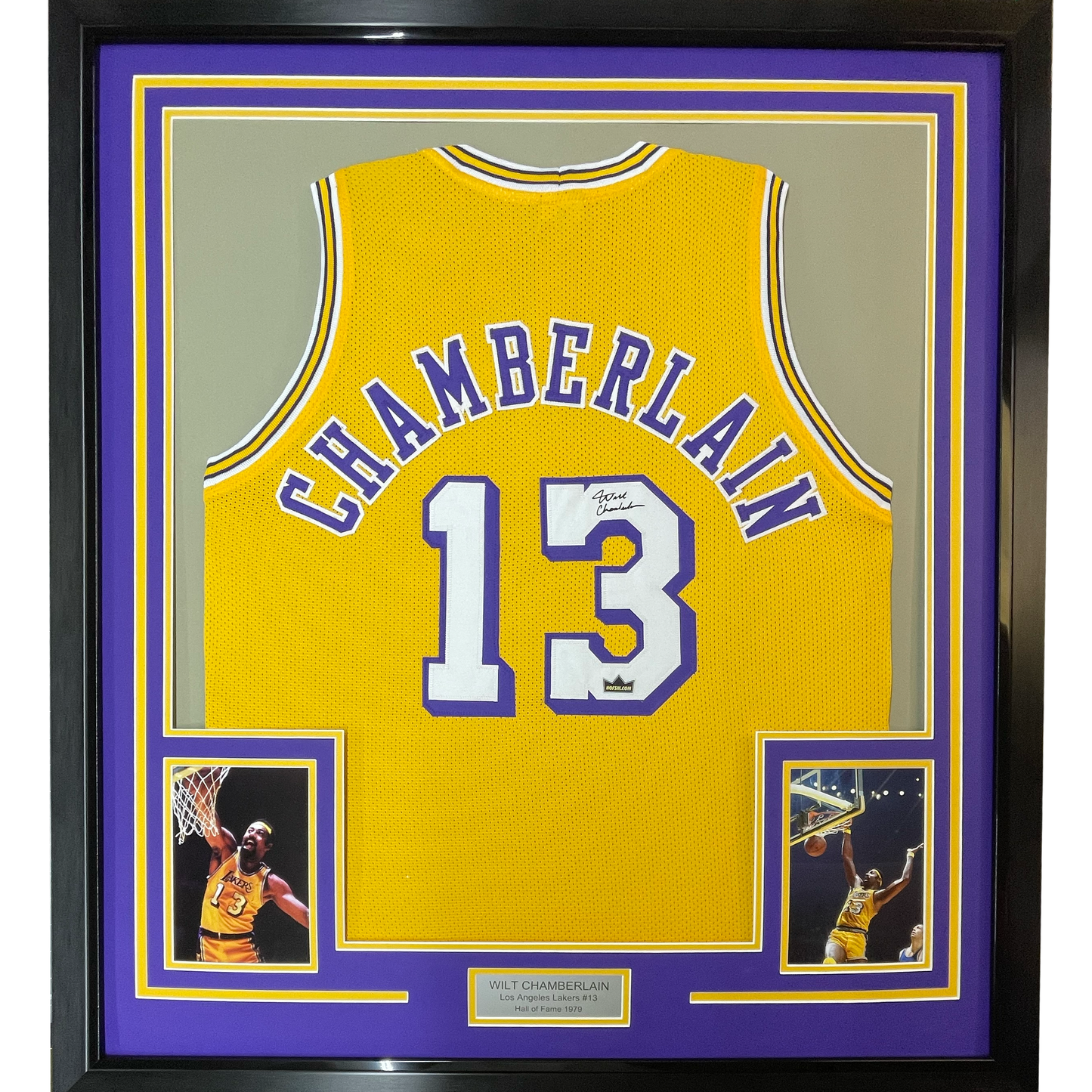 Framed Facsimile Autographed Wilt Chamberlain 35x39 Los Angeles LA Yellow Reprint Laser Auto Basketball Jersey