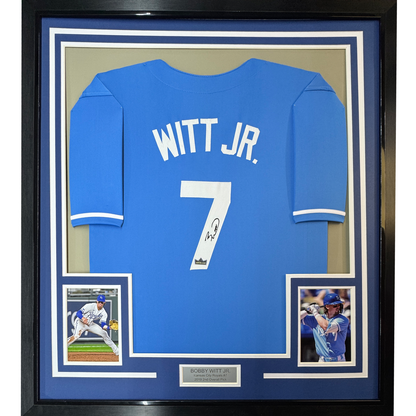 Framed Facsimile Autographed Bobby Witt Jr 35x39 Kansas City Blue Reprint Laser Auto Baseball Jersey