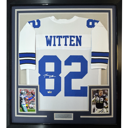 Framed Facsimile Autographed Jason Witten 35x39 Dallas White Reprint Laser Auto Football Jersey