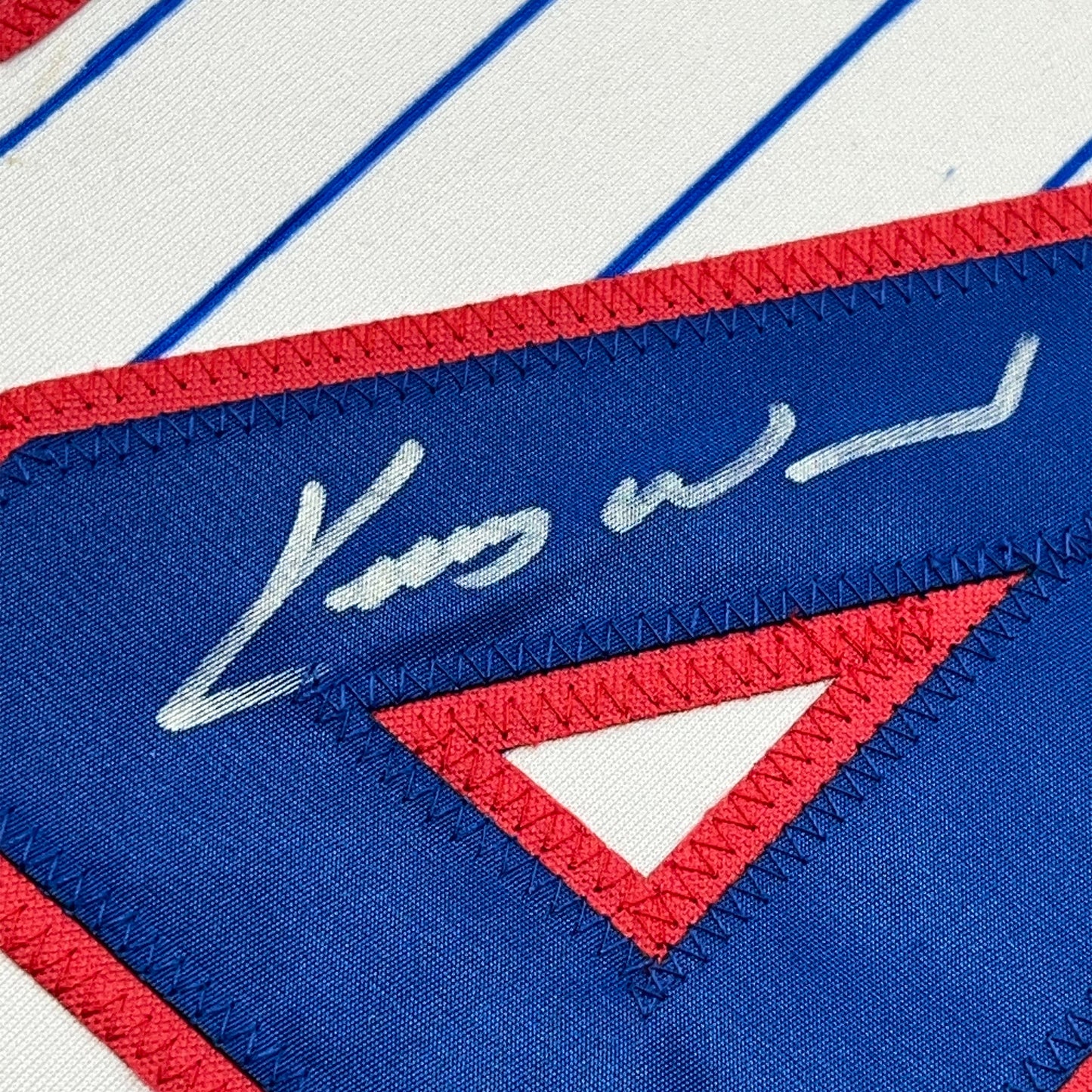 Framed Autographed/Signed Kerry Wood 35x39 Chicago Pinstripe Baseball Jersey PSA/DNA COA