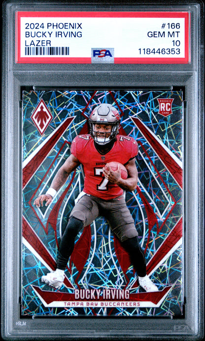 Graded 2024 Panini Phoenix Bucky Irving #166 Lazer Rookie RC Football Card PSA 10 Gem Mint