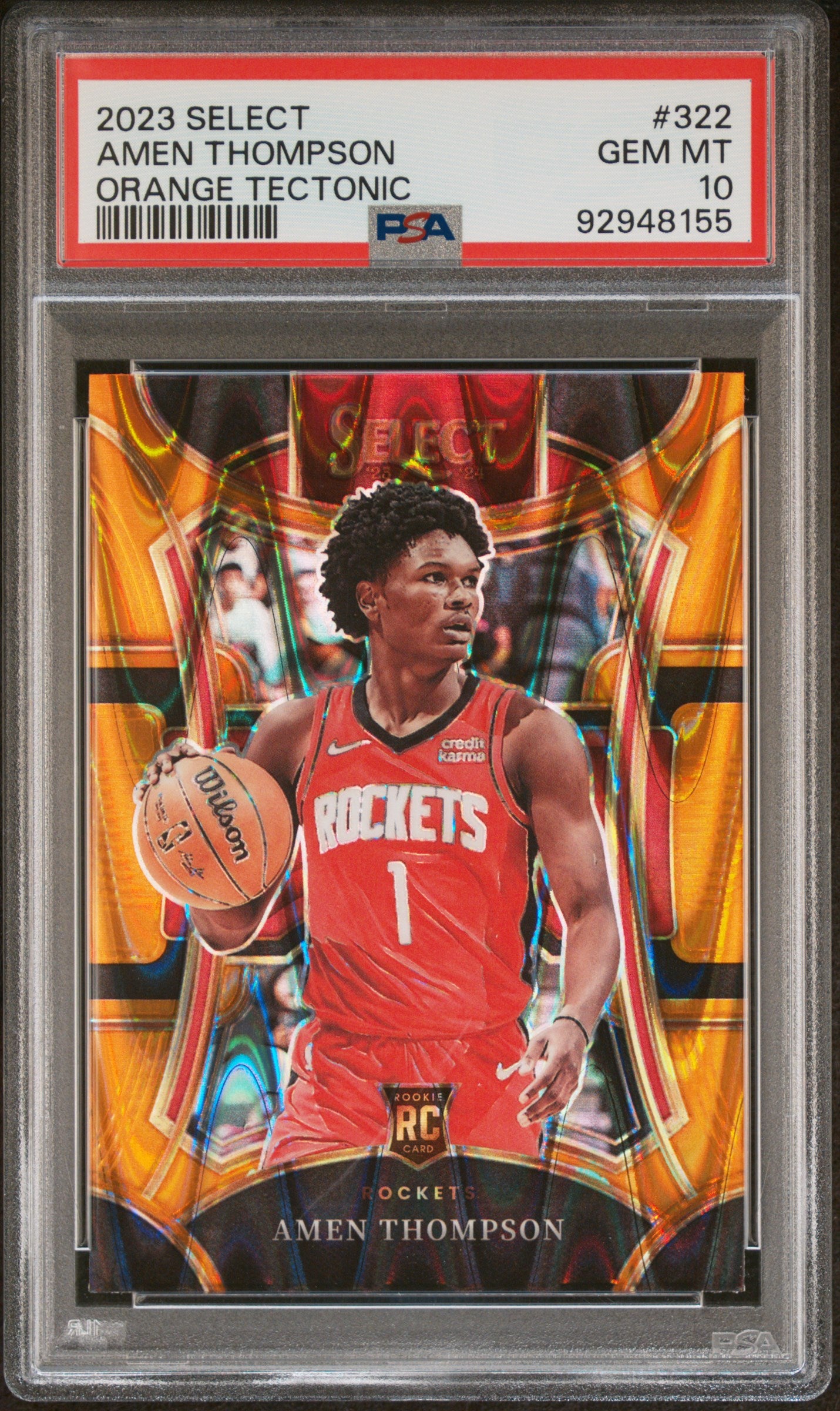 Graded 2023 Panini Select Amen Thompson #322 Orange Tectonic Rookie RC Basketball Card PSA 10 Gem Mint