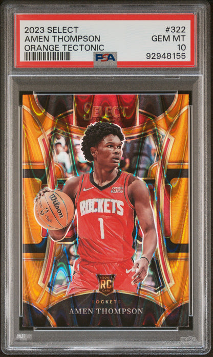 Graded 2023 Panini Select Amen Thompson #322 Orange Tectonic Rookie RC Basketball Card PSA 10 Gem Mint