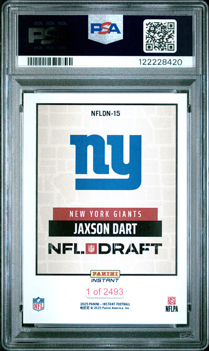 Graded 2025 Panini Instant Jaxson Dart #NFLDN15 NFL Draft Night Rookie RC Football Card PSA 10 Gem Mint