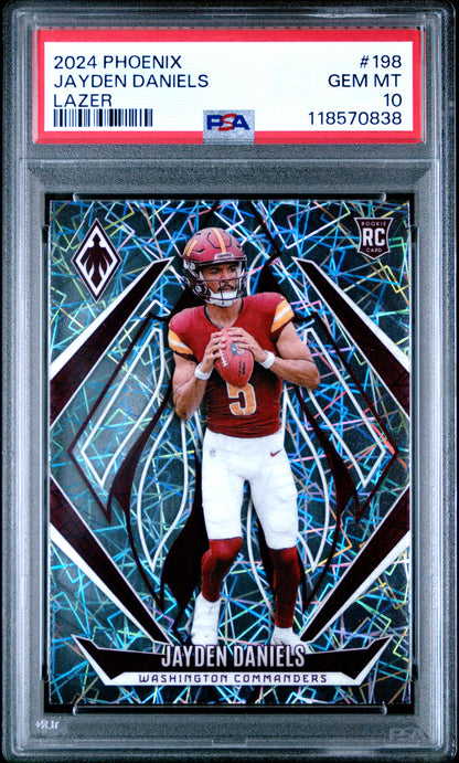 Graded 2024 Panini Phoenix Jayden Daniels #198 Lazer Rookie RC Football Card PSA 10 Gem Mint