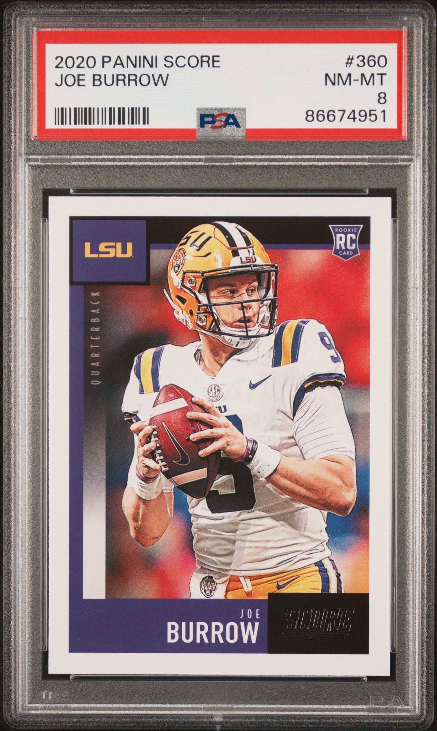 Graded 2020 Panini Score Joe Burrow #360 Rookie RC Football Card PSA 8 Near Mint