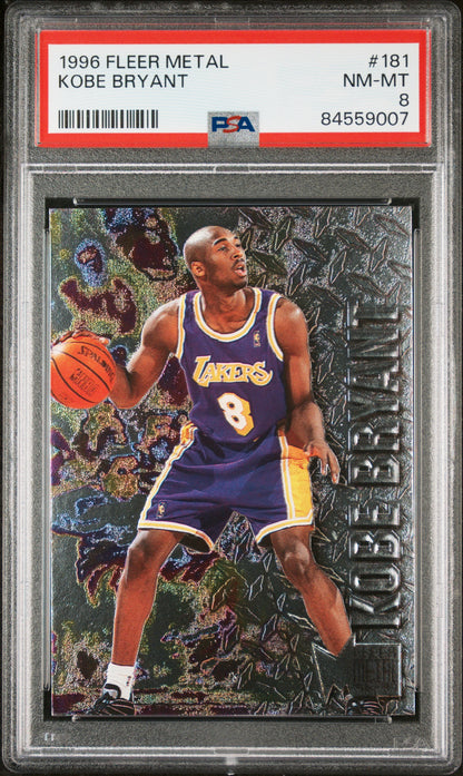 Graded 1996 Fleer Metal Kobe Bryant #181 Rookie RC Basketball Card PSA 8 Near Mint