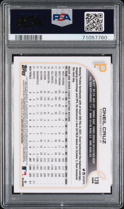 Graded 2022 Topps Chrome Oneil Cruz #128 Rookie RC Baseball Card PSA 10 Gem Mint