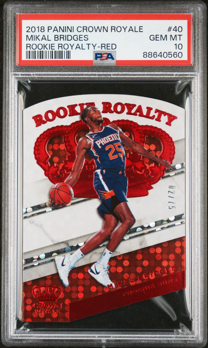 Graded 2018 Panini Crown Royale Mikal Bridges #40 Rookie Royalty Red /75 Rookie RC Basketball Card PSA 10 Gem Mint
