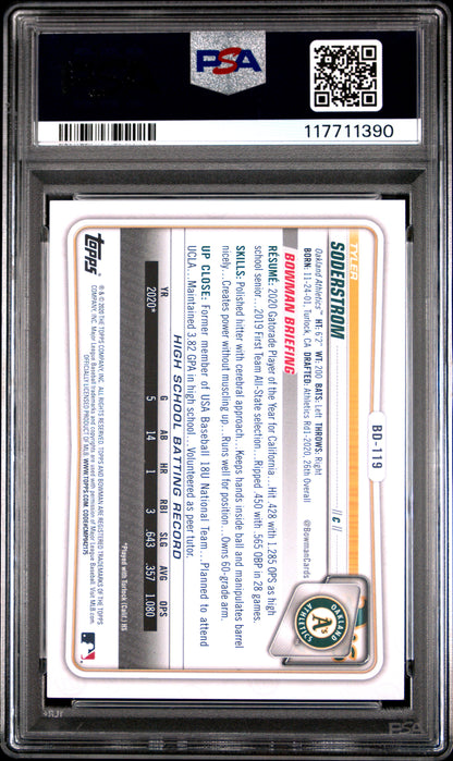 Graded 2020 Topps Bowman Draft Tyler Soderstrom #BD119 Rookie RC Baseball Card PSA 8 Near Mint