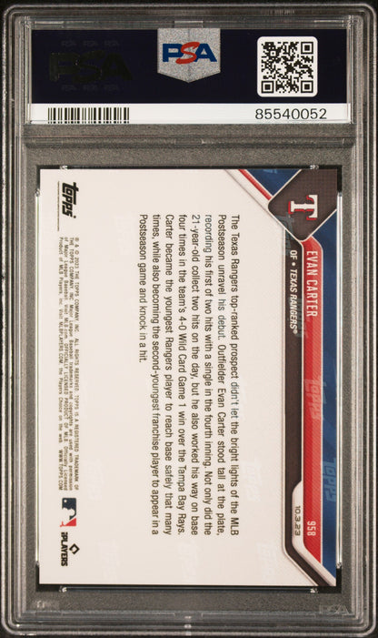 Graded 2023 Topps Now Evan Carter #958 Rookie RC Baseball Card PSA 10 Gem Mint