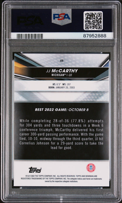 Graded 2022 Topps Bowman Best University JJ McCarthy #48 Rookie RC Football Card PSA 10 Gem Mint