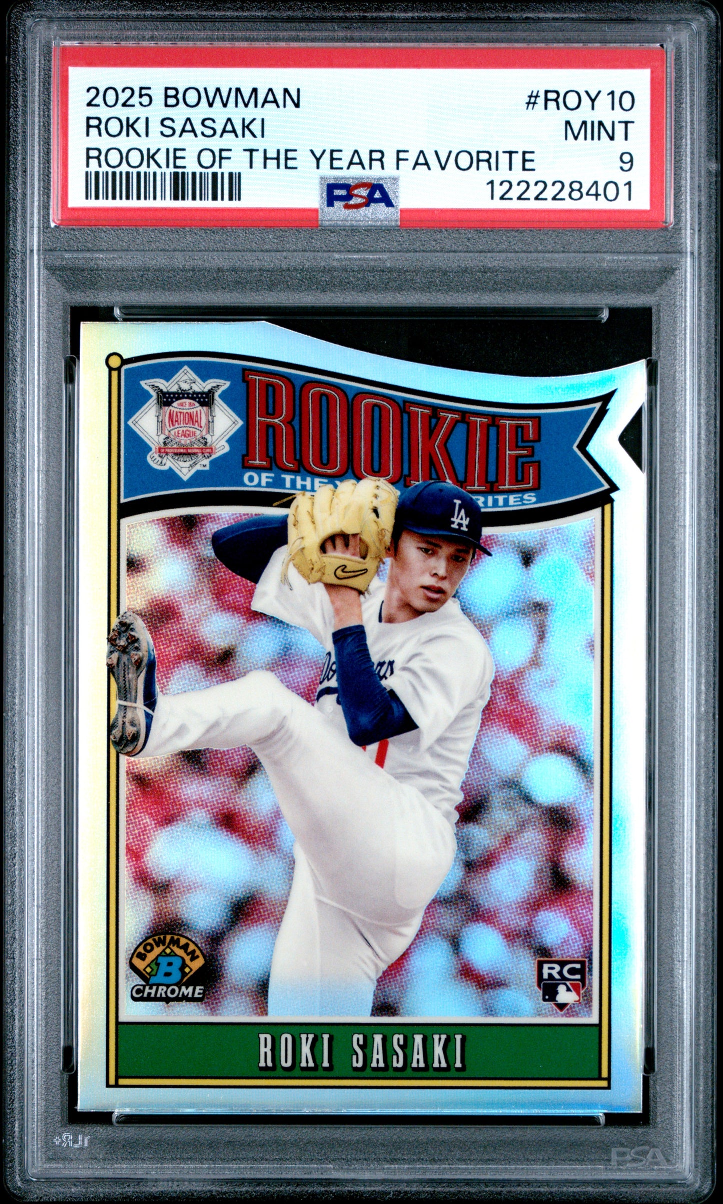 Graded 2025 Topps Bowman Roki Sasaki #ROY10 Rookie of the Year Favorite Rookie RC Baseball Card PSA 9 Mint