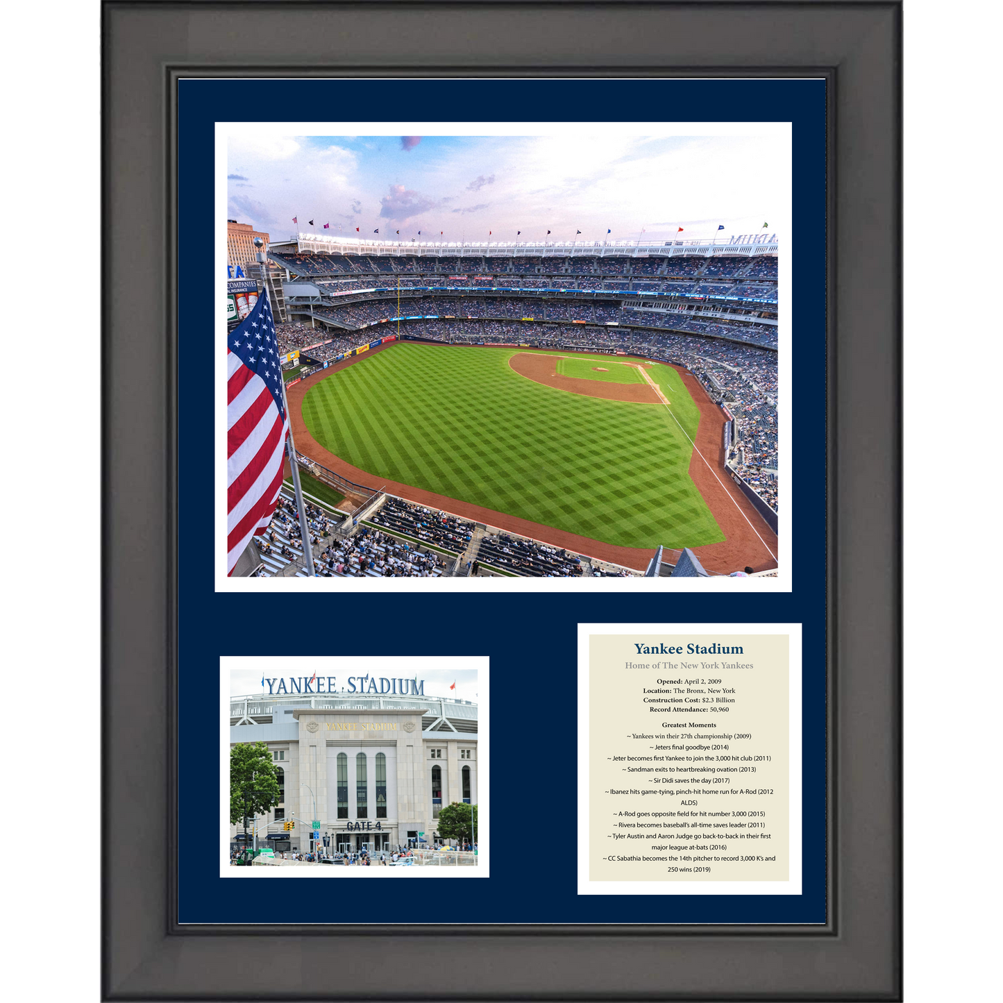 Framed (New) Yankee Stadium Greatest Moments New York Yankees Baseball 11"x14" Three Photo Collage