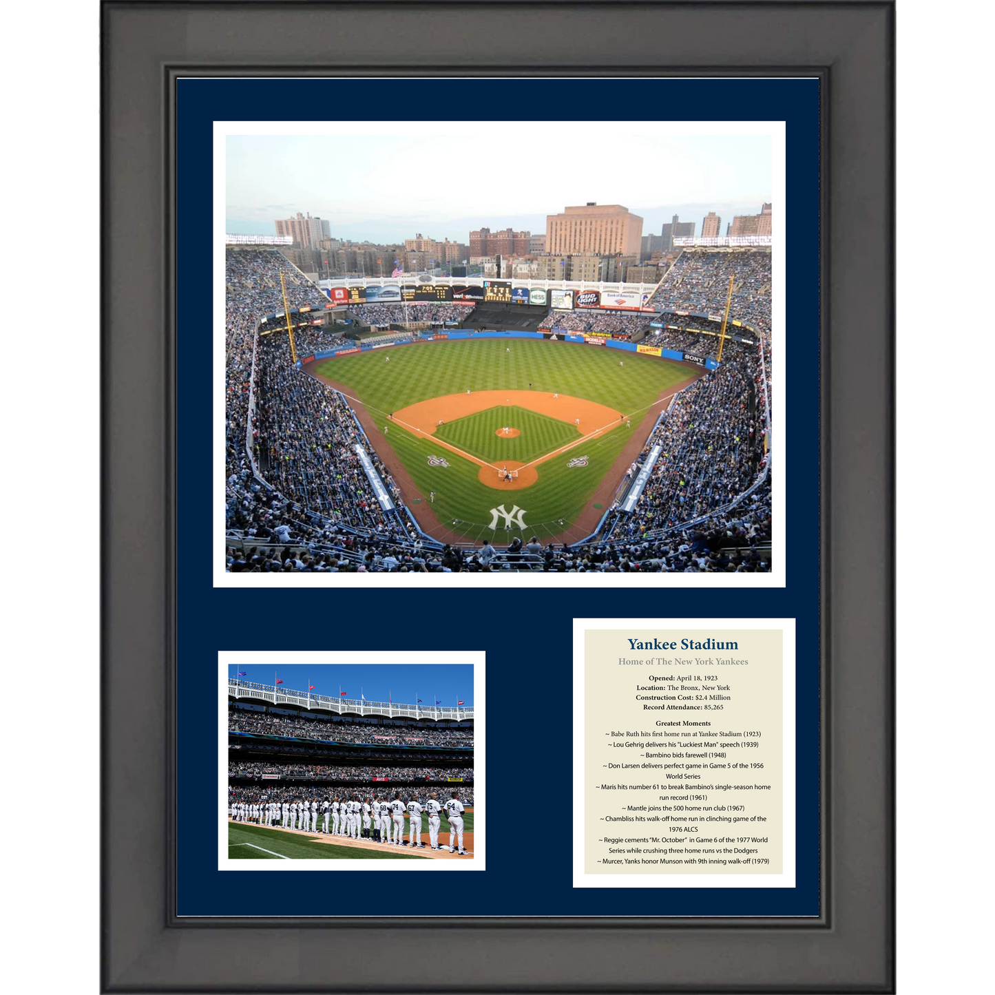 Framed (Old) Yankee Stadium Greatest Moments New York Yankees Baseball 11"x14" Three Photo Collage