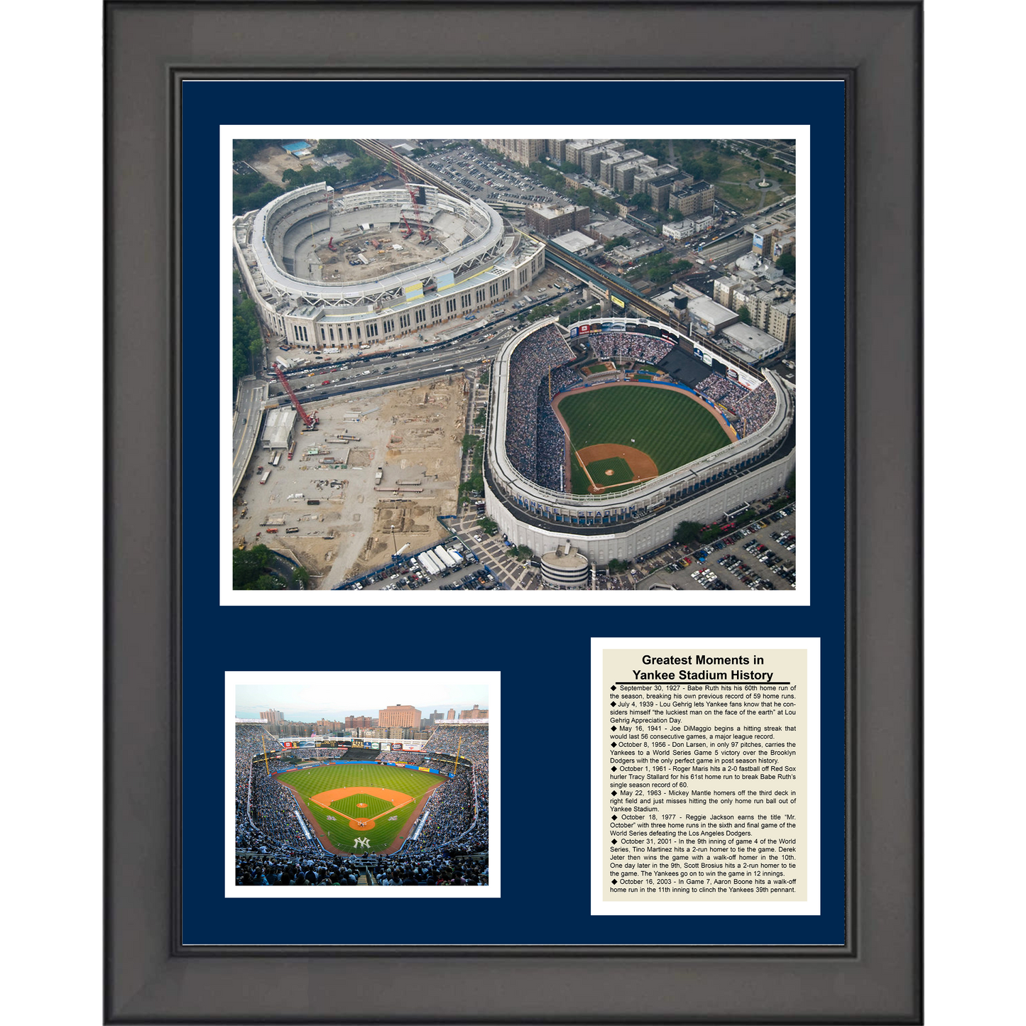Framed Yankee Stadium Ballpark New York Baseball Moments 11"x14" Three Photo Collage