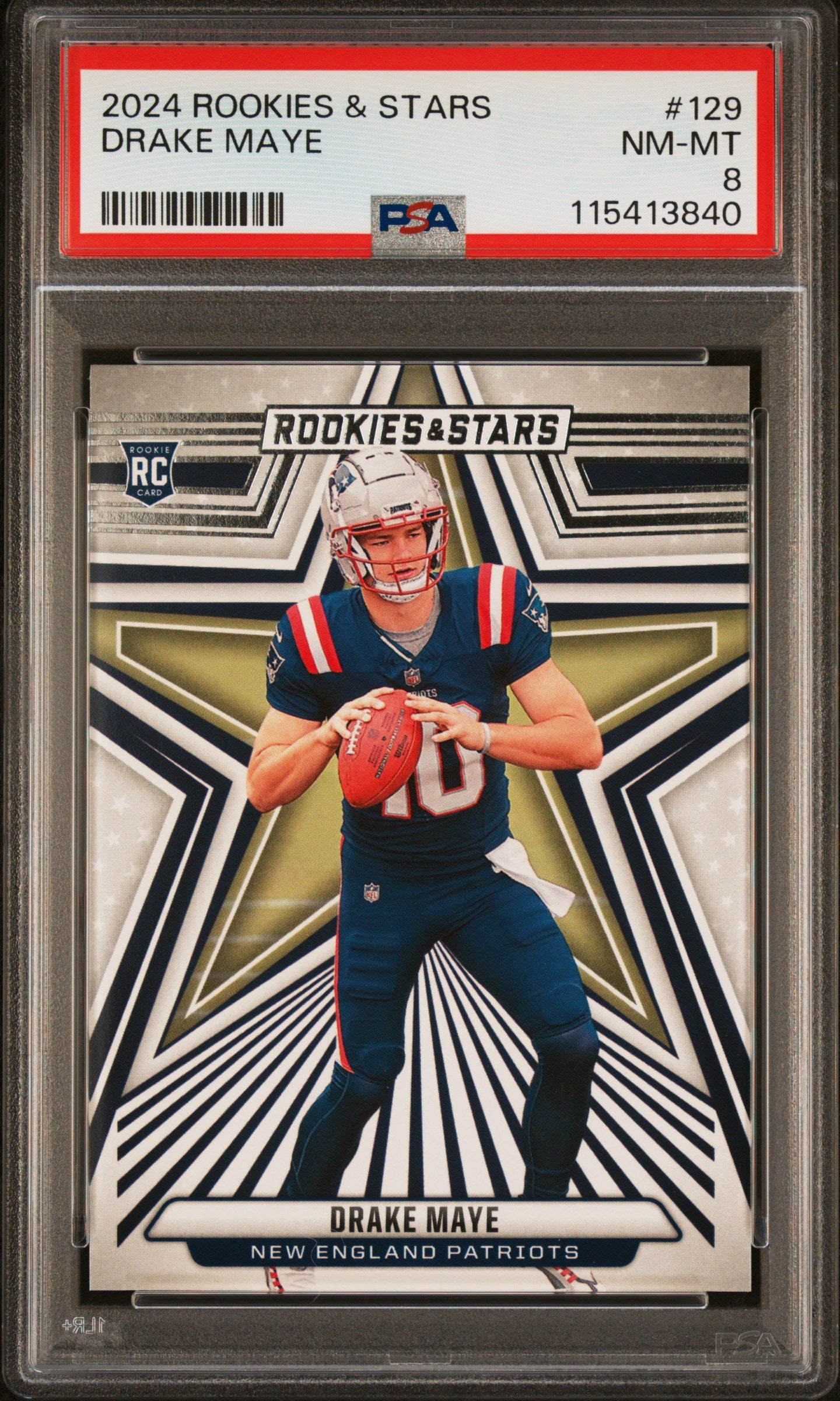 Graded 2024 Panini Rookies & Stars Drake Maye #129 Rookie RC Football Card PSA 8 Near Mint