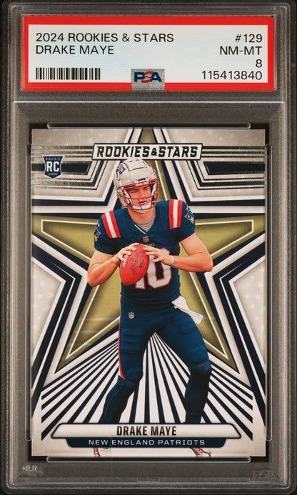 Graded 2024 Panini Rookies & Stars Drake Maye #129 Rookie RC Football Card PSA 8 Near Mint