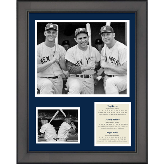 Framed Yogi Berra, Mickey Mantle & Roger Maris Baseball 11"x14" Three Photo Collage