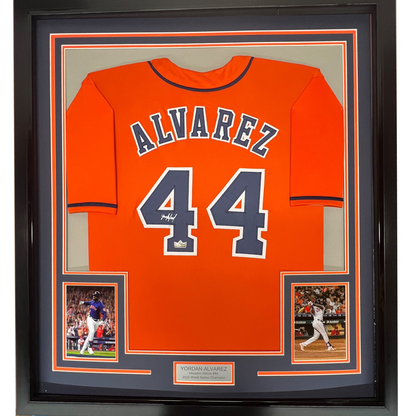 Framed Facsimile Autographed Yordan Alvarez 35x39 Houston Orange Reprint Laser Auto Baseball Jersey
