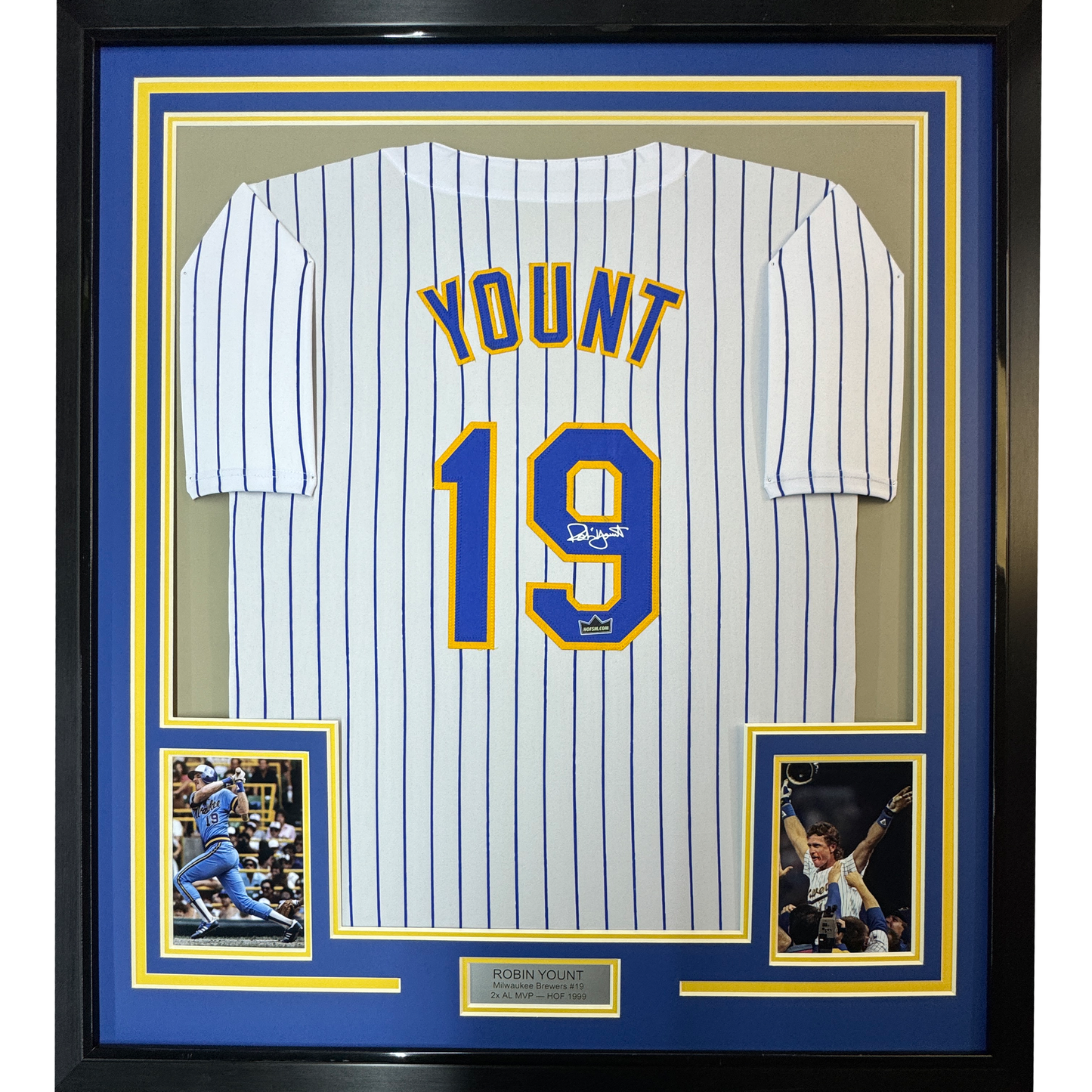 Framed Facsimile Autographed Robin Yount 35x39 Milwaukee Pinstripe Reprint Laser Auto Baseball Jersey