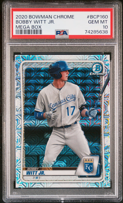 Graded 2020 Topps Bowman Chrome Bobby Witt Jr. #BCP160 Mega Box Rookie RC Baseball Card PSA 10 Gem Mint