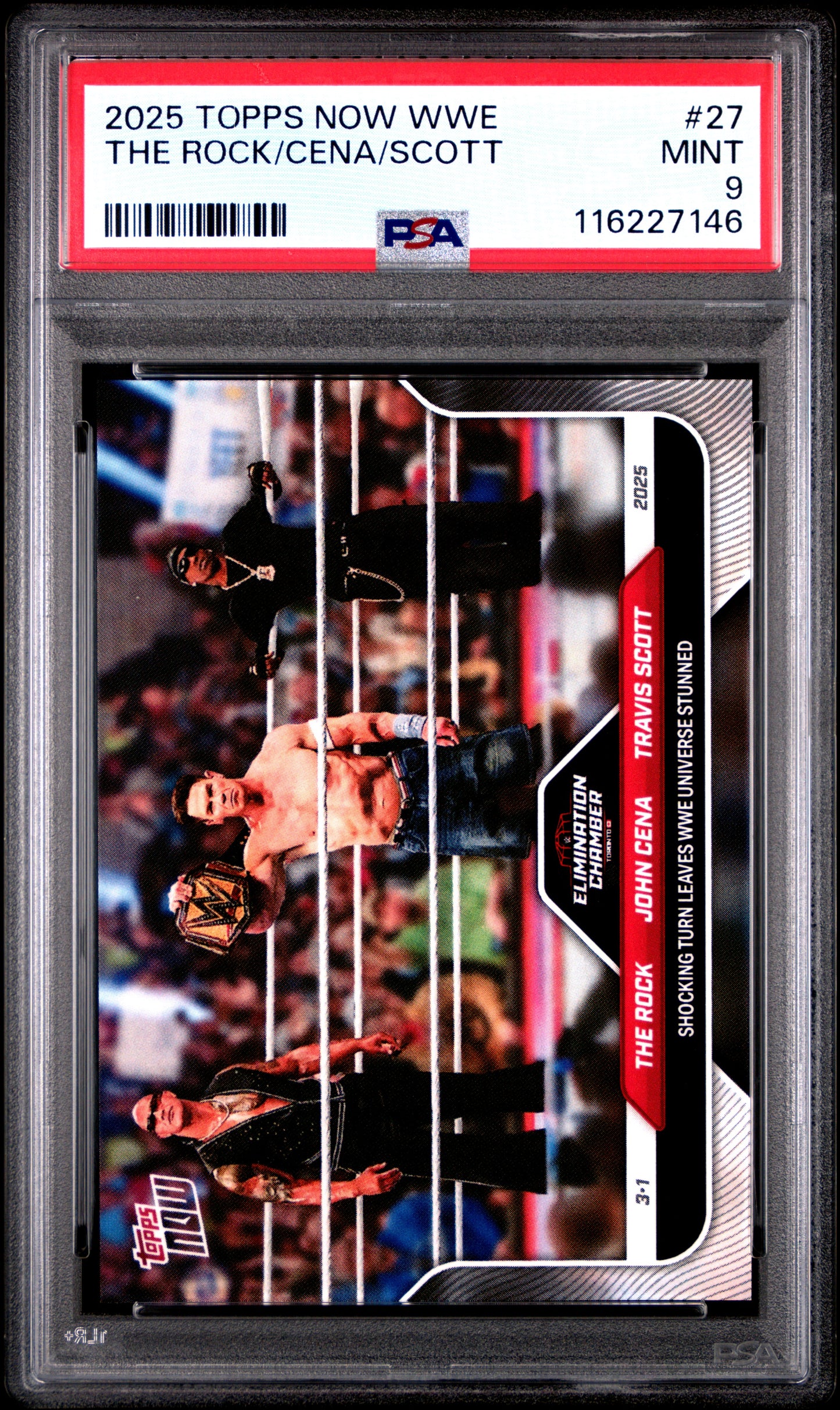 Graded 2025 Topps Now WWE The Rock John Cena Travis Scott #27 Wrestling Card PSA 9 Mint