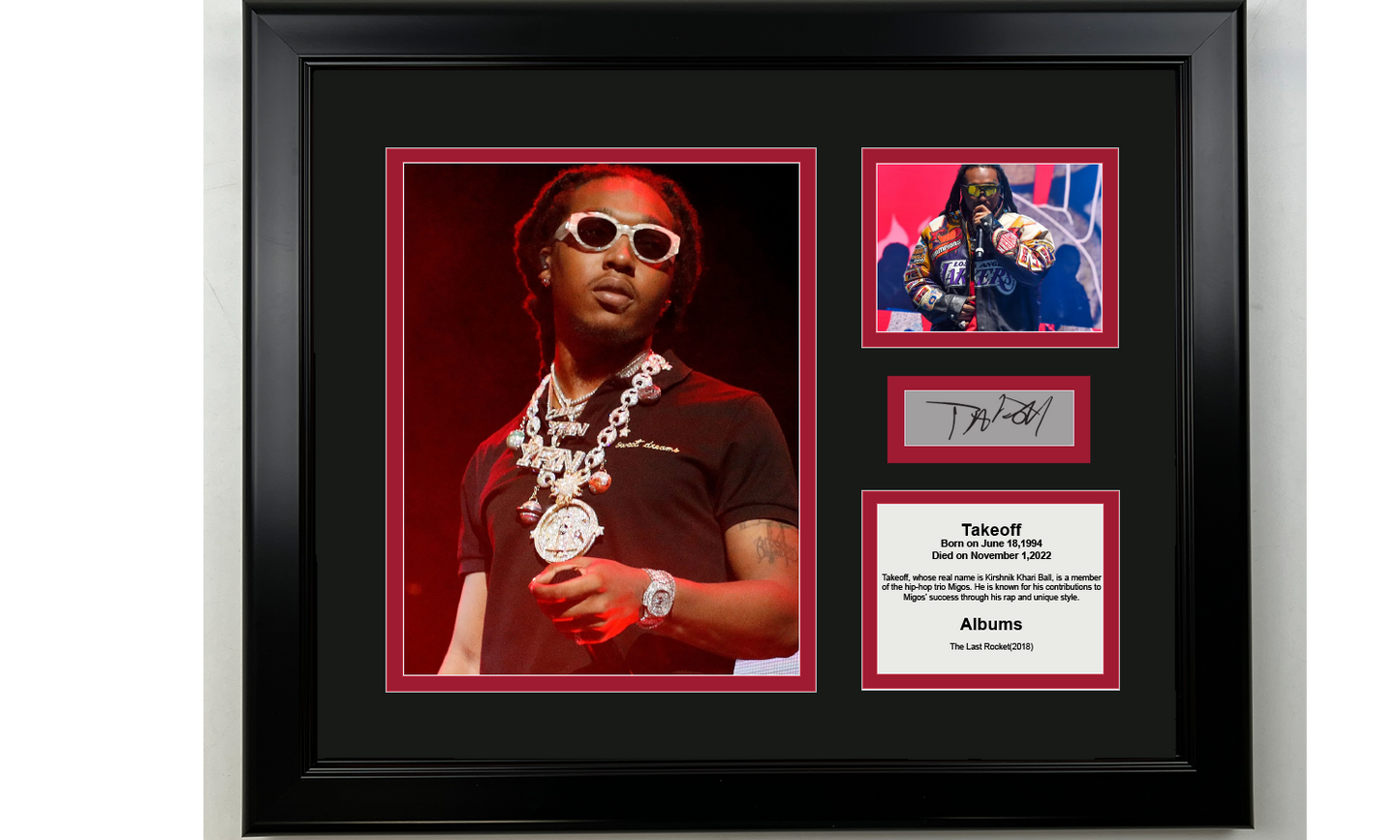 Framed Takeoff Facsimile Laser Engraved Signature 14x11 3 Photo Collage