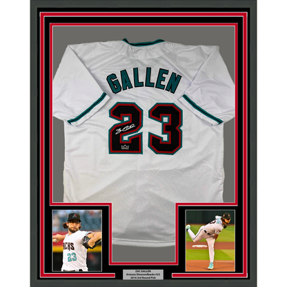 Framed Facsimile Autographed Zac Gallen 35x39 Arizona White Reprint Laser Auto Baseball Jersey