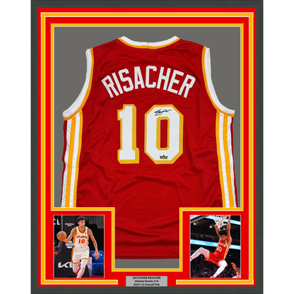 Framed Facsimile Autographed Zaccharie Risacher 35x39 Atlanta Red Reprint Laser Auto Basketball Jersey