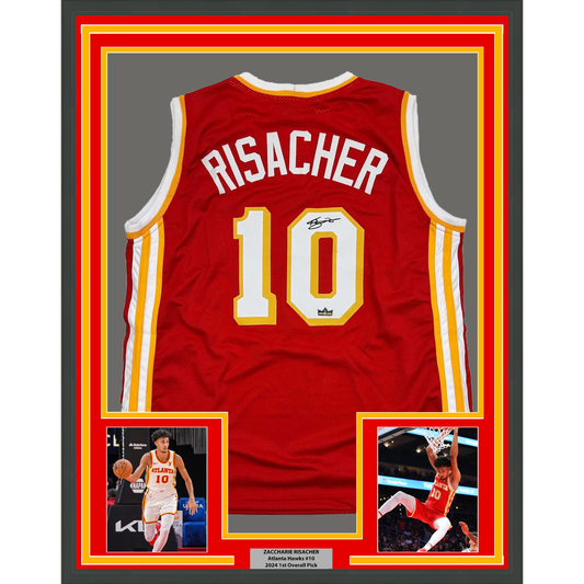 Framed Facsimile Autographed Zaccharie Risacher 35x39 Atlanta Red Reprint Laser Auto Basketball Jersey