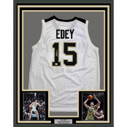Framed Autographed/Signed Zach Edey 35x39 Purdue White College Basketball Jersey JSA COA