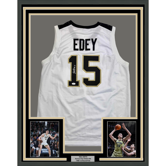 Framed Autographed/Signed Zach Edey 35x39 Purdue White College Basketball Jersey JSA COA