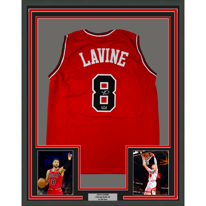 Framed Facsimile Autographed Zach LaVine 35x39 Chicago Red Reprint Laser Auto Basketball Jersey