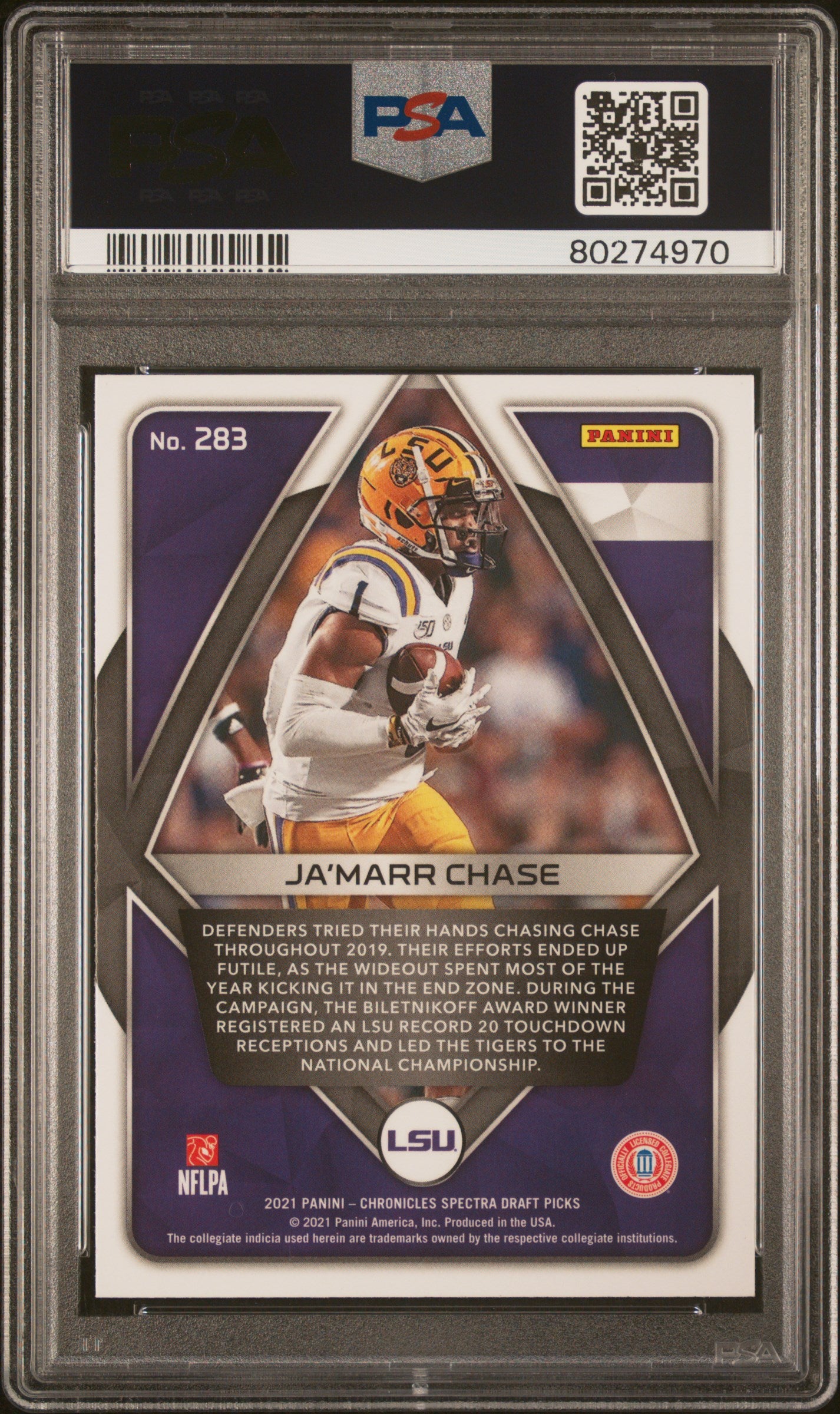 Graded 2021 Panini Chronicles Draft Picks Ja'Marr Chase #283 Rookie RC Football Card PSA 10 Gem Mint