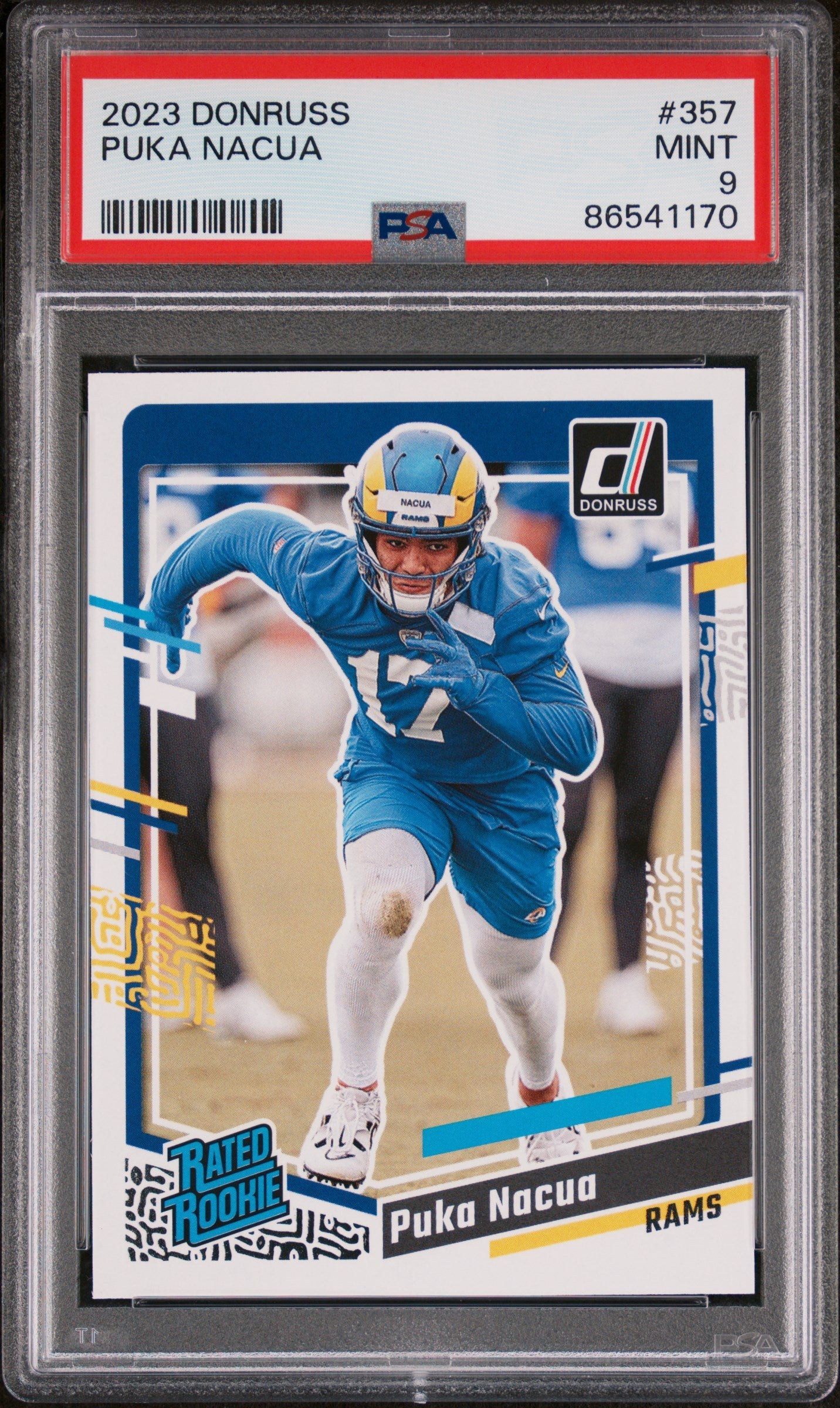 Graded 2023 Panini Donruss Rated Rookie Puka Nacua #357 Rookie RC Football Card PSA 9 Mint