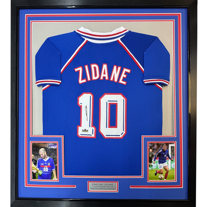 Framed Facsimile Autographed Zinedine Zidane 35x39 France Blue World Cup Reprint Laser Auto Soccer Jersey
