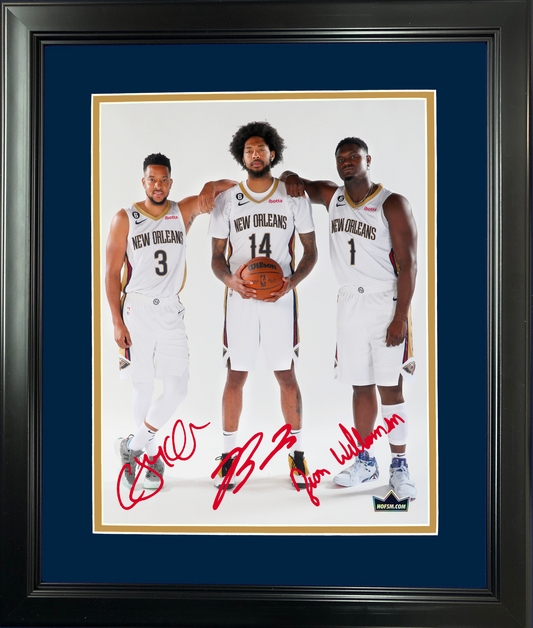 Framed Zion Williamson, Brandon Ingram & C.J. McCollum New Orleans Pelicans Facsimile Laser Engraved Signature Auto 11"x14" Basketball Photo HOFSM Holo