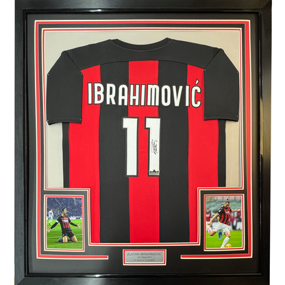 Framed Facsimile Autographed Zlatan Ibrahimovic 35x39 AC Milan Black/Red Reprint Laser Auto Soccer Jersey