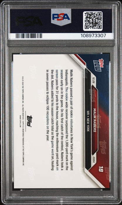 Graded 2024 Topps Now Malik Nabers #18 Blue /49 Rookie RC Football Card PSA 10 Gem Mint