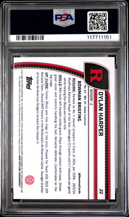 Graded 2024 Topps Bowman U Chrome Dylan Harper #22 Rookie RC Basketball Card PSA 9 Mint
