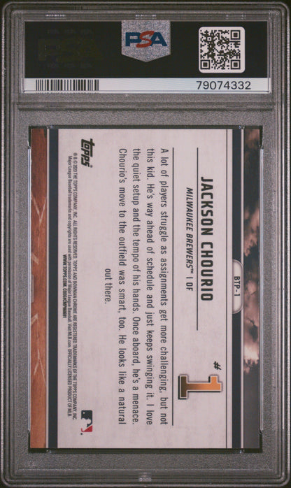 Graded 2023 Topps Bowman Jackson Chourio #BTP1 Scouts Top 100 Rookie RC Baseball Card PSA 10 Gem Mint