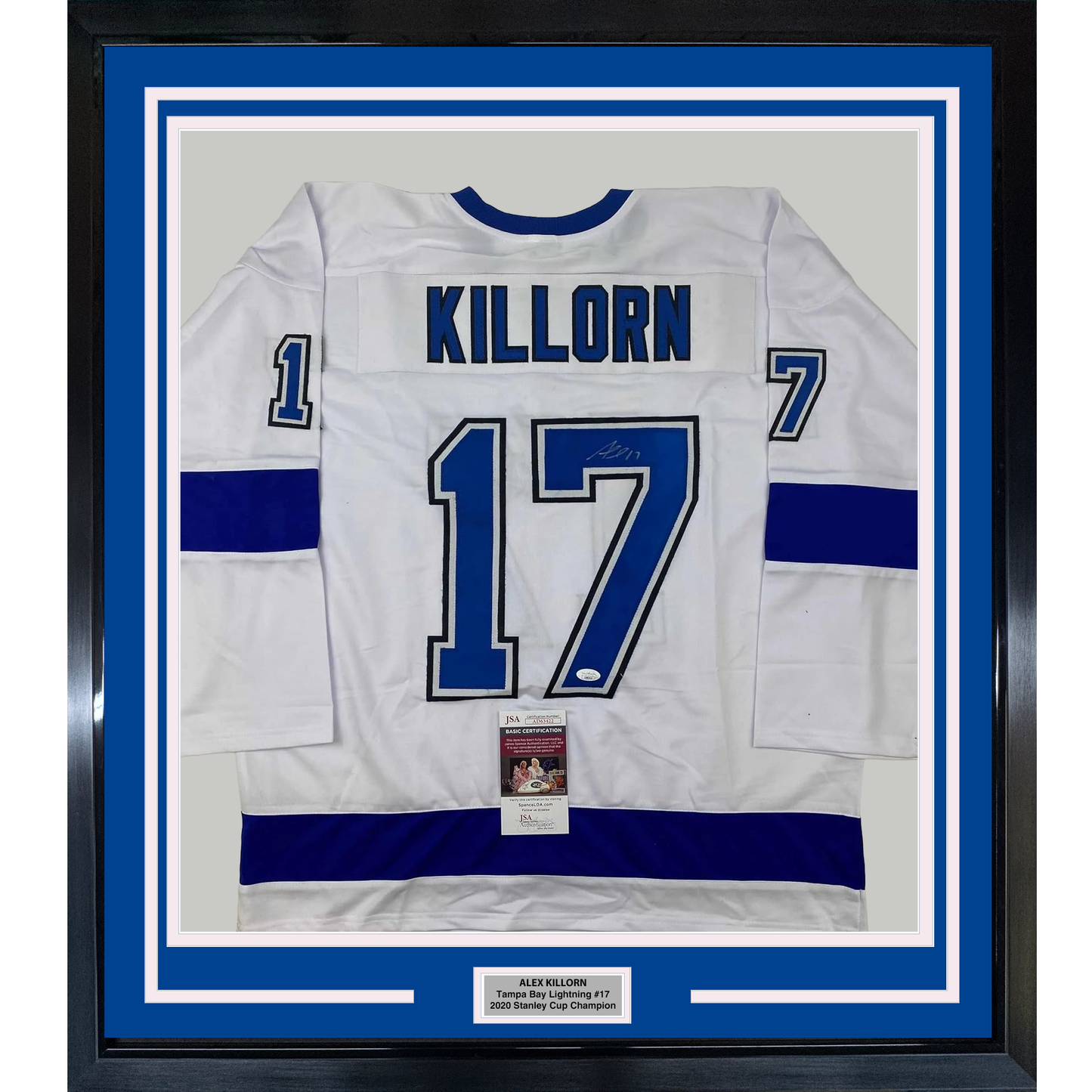 Framed Autographed/Signed Alex Killorn 35x39 Tampa Bay White Hockey Jersey JSA COA