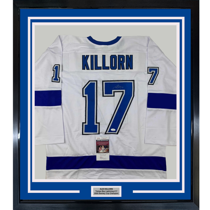 Framed Autographed/Signed Alex Killorn 35x39 Tampa Bay White Hockey Jersey JSA COA