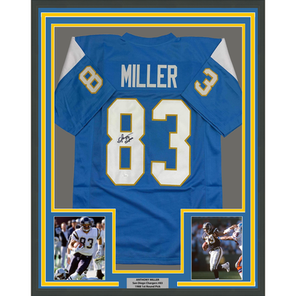 Framed Autographed/Signed Anthony Miller 35x39 San Diego Los Angeles LA Powder Blue Football Jersey JSA COA